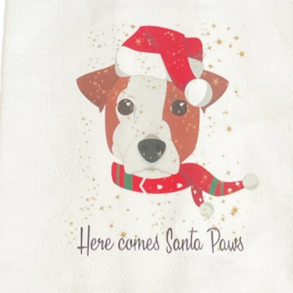New HERE COMES SANTA PAWS Kitchen Towel 🐶🎄